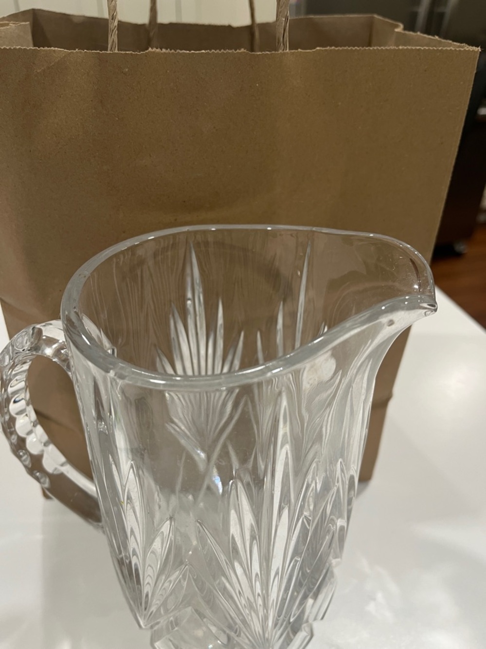 Cut Crystal Pitcher - Clear Starburst Pattern - Picture 2 of 3
